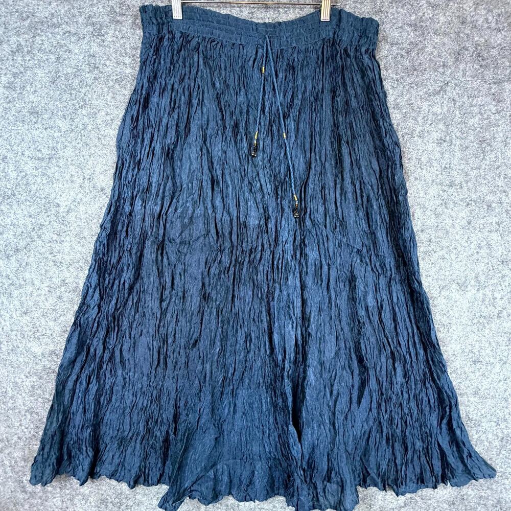 Vintage Just Class Skirt Womens Medium Blue Crinkle Bell Tassel Boho 90s Indie